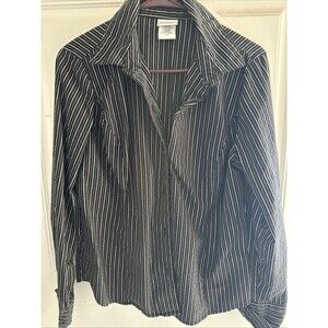 Jaclyn Smith Black And White Stripe Long Sleeve Blouse Size L